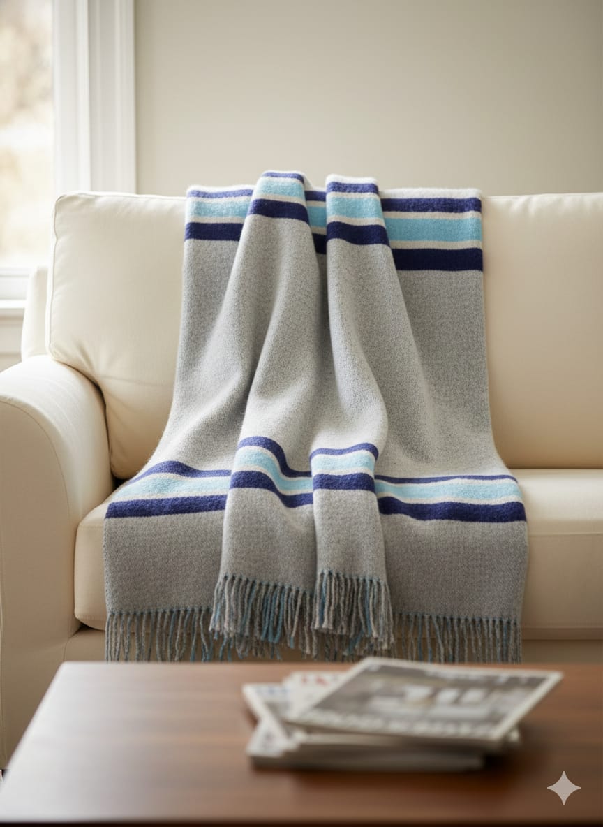 Ocean Crest Striped Wool Blanket