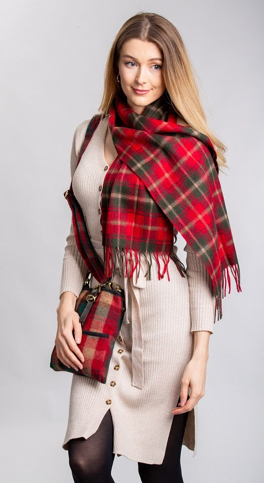 Dark Maple Lambswool Tartan Scarf