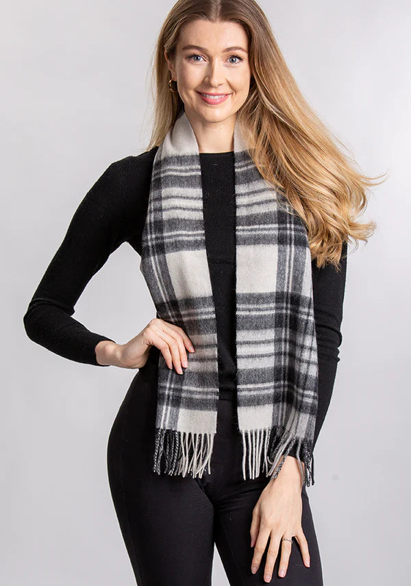 Stewart Grey Dress Lambswool Tartan Scarf