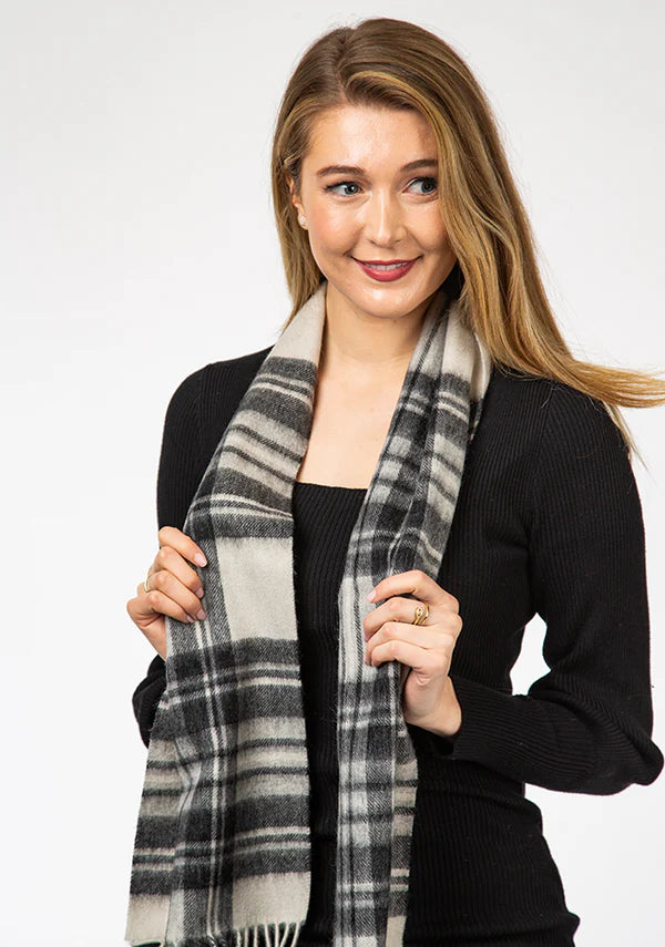 Stewart Grey Dress Lambswool Tartan Scarf