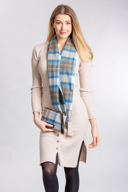 Stewart Muted Blue Lambswool Tartan Scarf