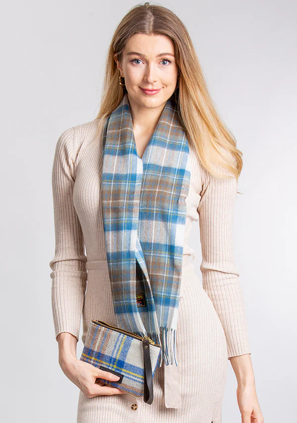 Stewart Muted Blue Lambswool Tartan Scarf