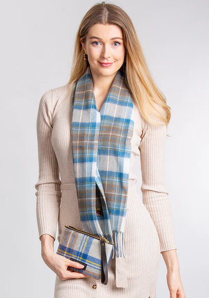 Stewart Muted Blue Lambswool Tartan Scarf