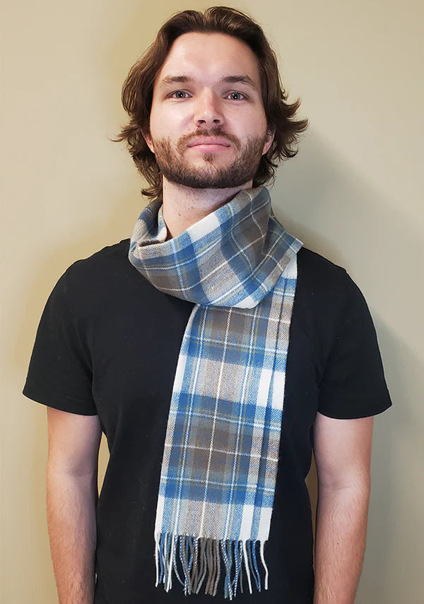 Stewart Muted Blue Lambswool Tartan Scarf