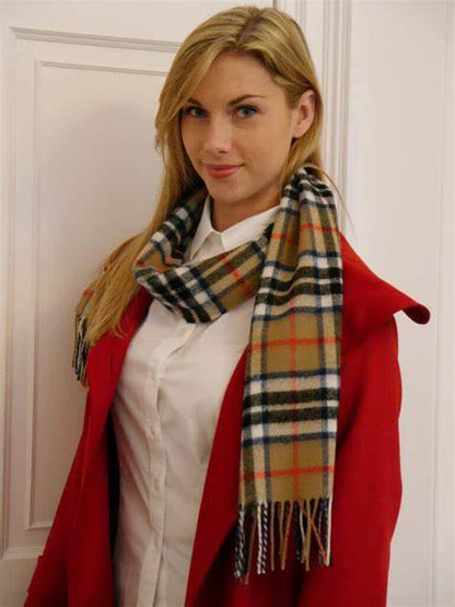 Thompson Camel Lambswool Tartan Scarf