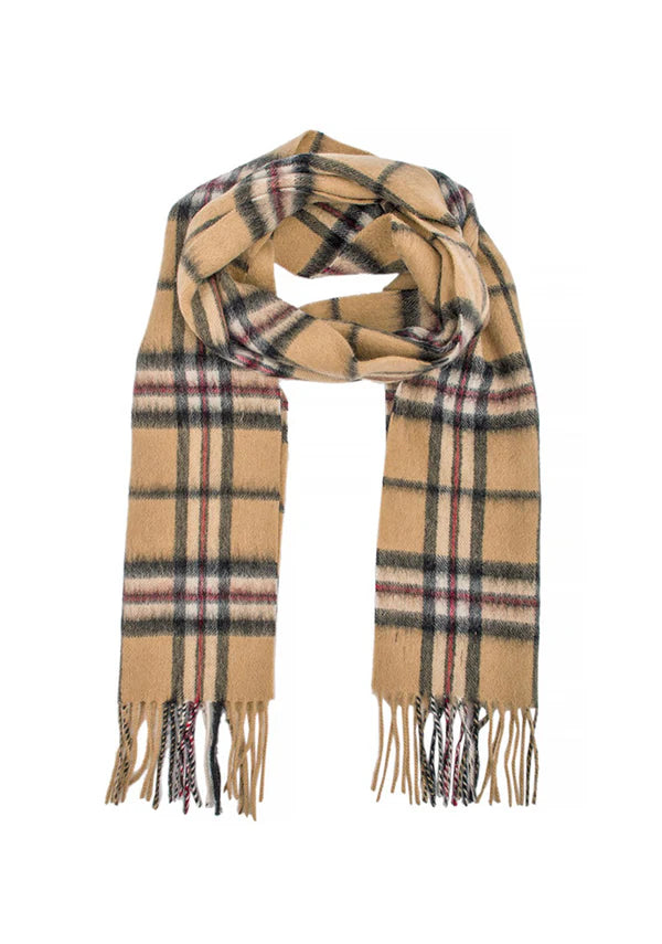 Thompson Camel Lambswool Tartan Scarf