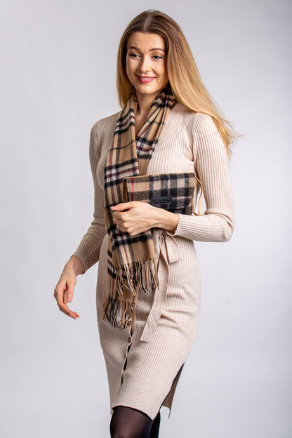 Thompson Camel Lambswool Tartan Scarf