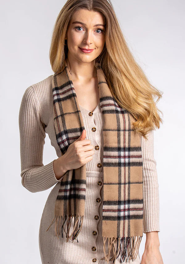 Thompson Camel Lambswool Tartan Scarf