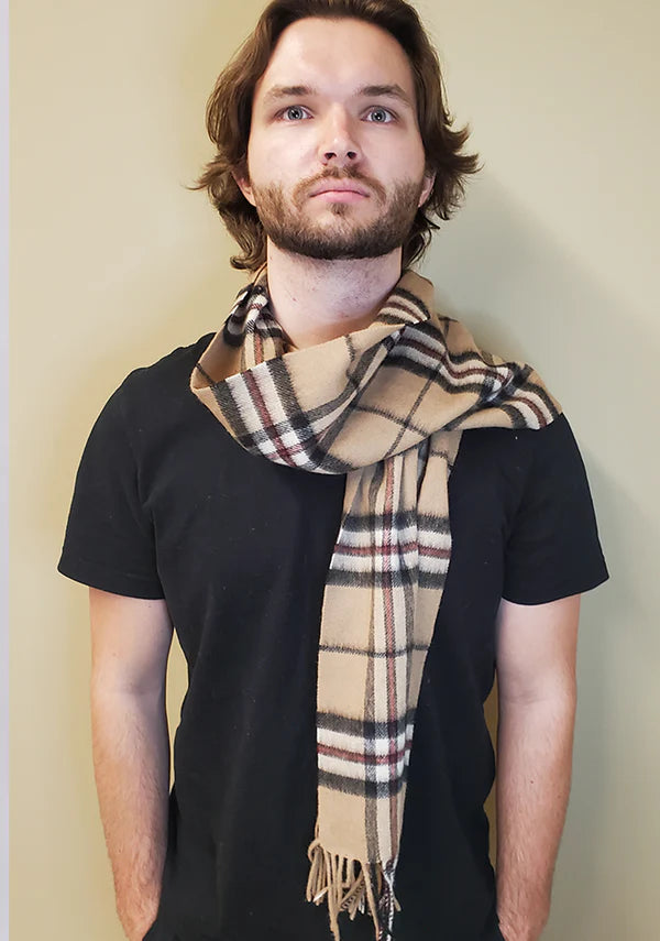 Thompson Camel Lambswool Tartan Scarf