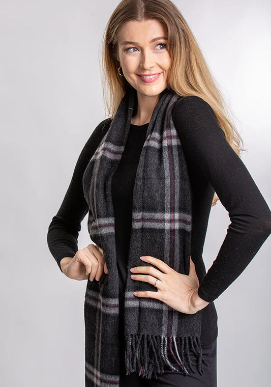 Thompson Charcoal Lambswool Tartan Scarf