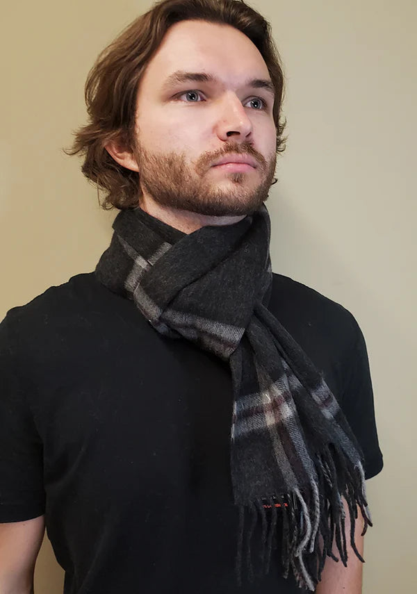 Thompson Charcoal Lambswool Tartan Scarf