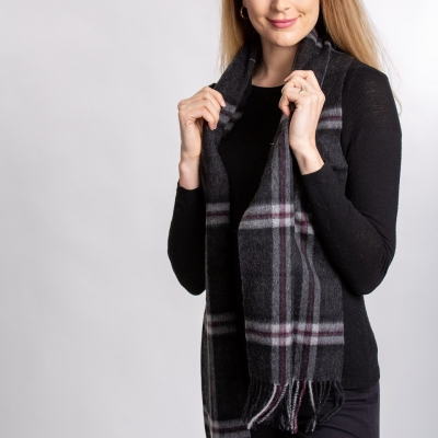 lambswool Scarves Thompson Charcoal Tartan Lambswool Scarf
