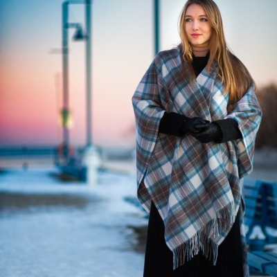 Capes Stewart Muted Tartan Blue Cape