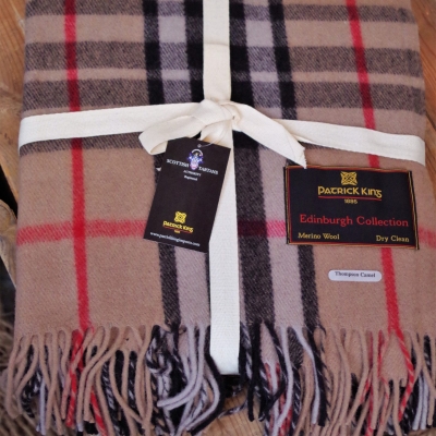 Blankets Highland Collection – Thompson Camel Tartan Deluxe Merino Wool Blanket