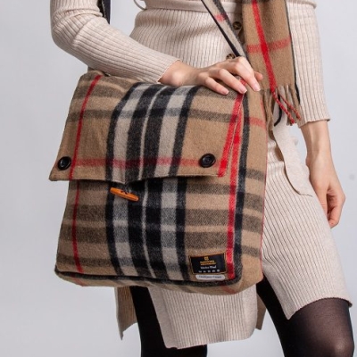 Keri Messenger Merino Wool Tartan Bag Thompson Camel Tartan Merino Wool Keri Messenger  Bag