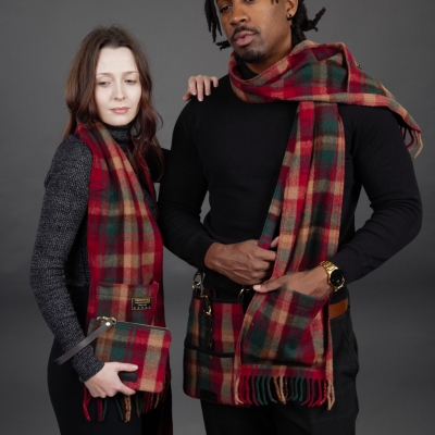 Pocket Scarf Dark Maple Tartan Merino Wool Pocket Scarf