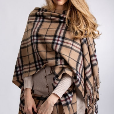 Capes Thompson Camel Tartan Lambswool Cape